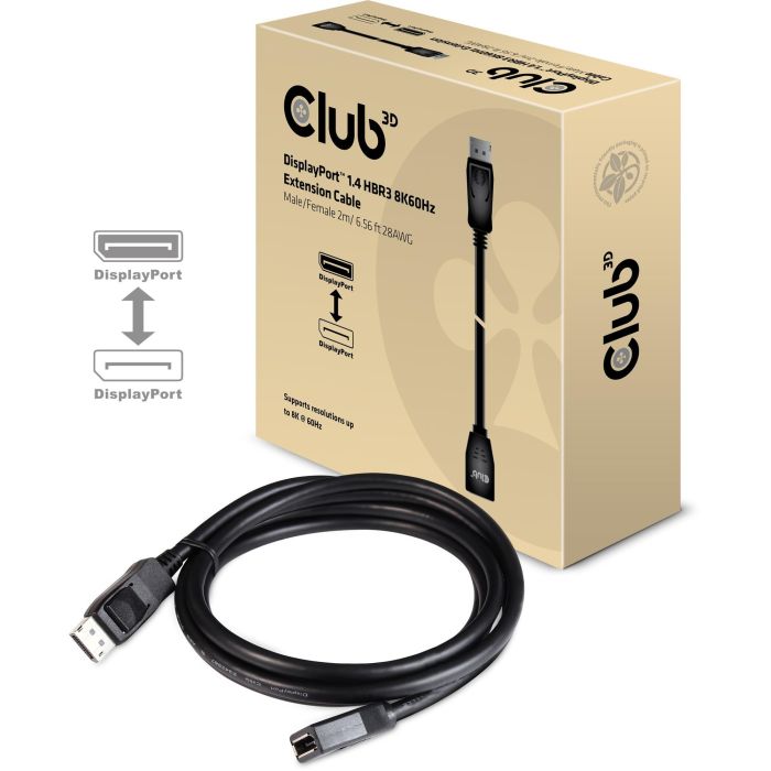 Club3D CAC-1022 Cable Extensión DisplayPort 1.4 Macho/Hembra 8K@60Hz - 2 Metros para 7680x4320 1 Club3D CAC-1022 Cable Extensión DisplayPort 1.4 Macho/Hembra 8K@60Hz - 2 Metros para 7680x4320 1