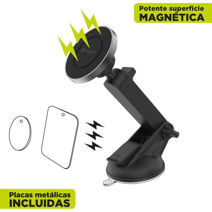 muvit for change soporte coche universal ventosa magnético negro 10