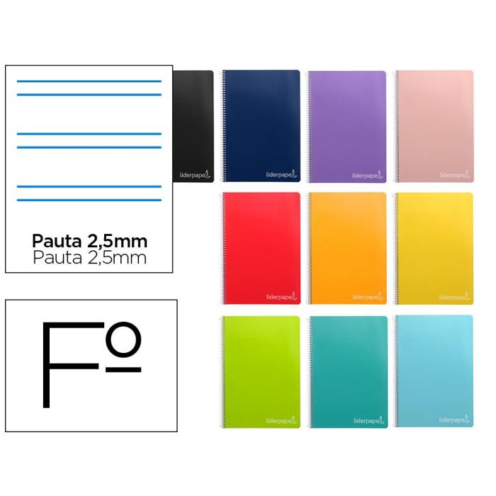 Cuaderno Espiral Liderpapel Folio Witty Tapa Dura 80H 75 gr Pauta 2,5 mm Con Margen Colores Surtidos 10 unidades