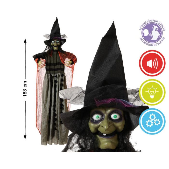 Bruja Verde Animada Con Sombrero Y Luz 183 cm Para Halloween