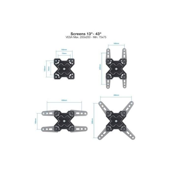 Soporte de Pared Extensible/ Giratorio/ Inclinable TooQ LP1344TN-B para TV de 13-43"/ hasta 20kg 1 Soporte de Pared Extensible/ Giratorio/ Inclinable TooQ LP1344TN-B para TV de 13-43"/ hasta 20kg 1