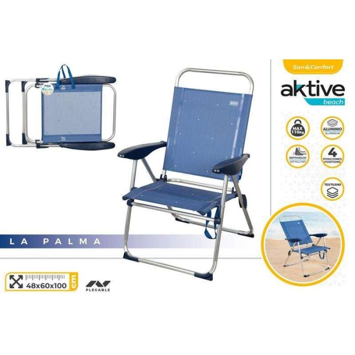 Silla de playa plegable aluminio 4 posiciones 65x60x38/96 cm 1 Silla de playa plegable aluminio 4 posiciones 65x60x38/96 cm 1