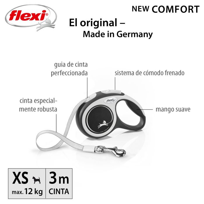Flexi Correa Retráctil New Comfort XS Cinta 3M Negro Bicolor para Perros Pequeños, Mayor Control con Freno Mejorado 2 Flexi Correa Retráctil New Comfort XS Cinta 3M Negro Bicolor para Perros Pequeños, Mayor Control con Freno Mejorado 2