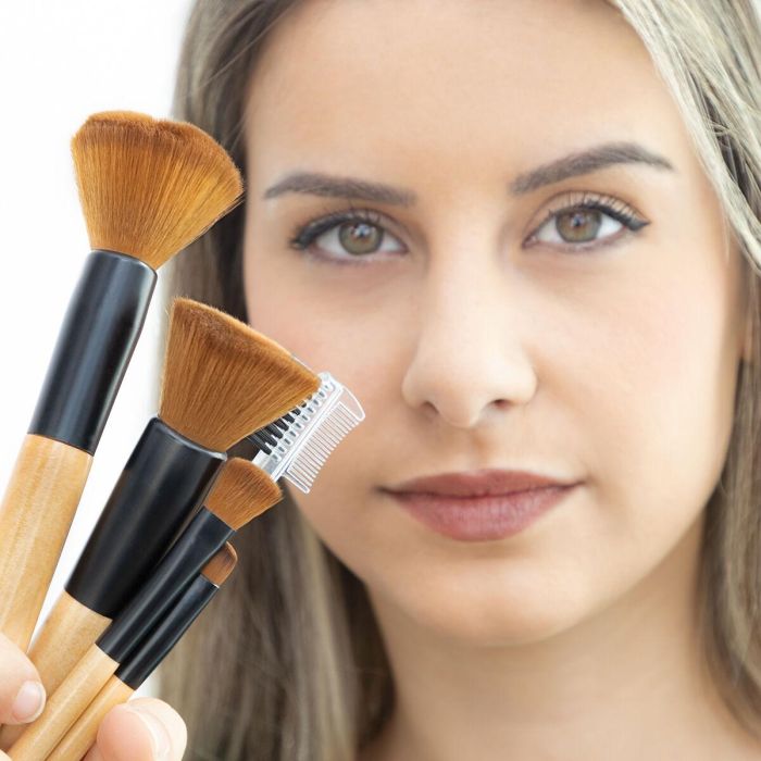 Set de Brochas de Maquillaje de Madera con Funda de Transporte Miset InnovaGoods 5 Unidades 6 Set de Brochas de Maquillaje de Madera con Funda de Transporte Miset InnovaGoods 5 Unidades 6