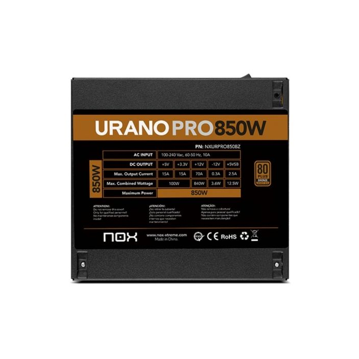 Fuente de Alimentación Nox Hummer Urano Pro/ 850W/ Ventilador 12cm/ 80 Plus Bronze 4 Fuente de Alimentación Nox Hummer Urano Pro/ 850W/ Ventilador 12cm/ 80 Plus Bronze 4