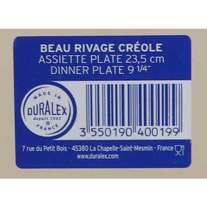 Plato Llano 23.5 cm Creole Beau Rivage - Duralex (48 Unidades) 4 Plato Llano 23.5 cm Creole Beau Rivage - Duralex (48 Unidades) 4