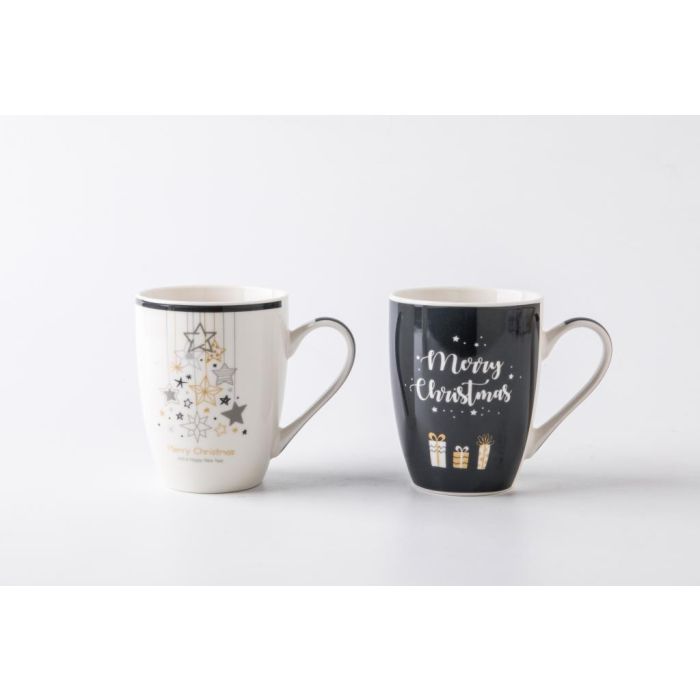 DKD Home Decor Mug Navidad Moderna Set de 2 Azul Blanco 360ml New Bone Apto Microondas Lavavajillas 1