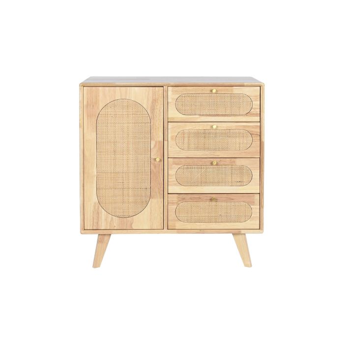 DKD Home Decor Buffet Scandi Rubberwood Ratan Metal Natural 35 x 78 x 73.5 cm con 4 Cajones y 1 Puerta 6