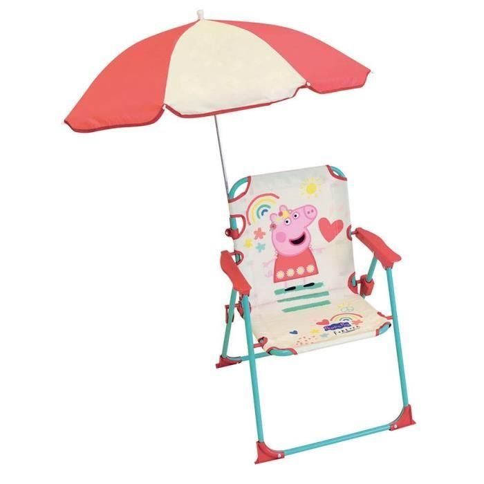 FUN HOUSE Peppa Pig Silla de camping plegable con sombrilla - H.38.5 x W.38.5 x D.37.5 cm + sombrilla ø 65 cm - Para niños 1