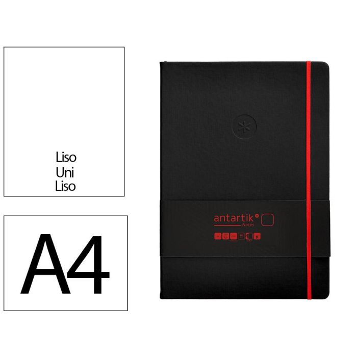 Cuaderno Con Gomilla Antartik Notes Tapa Dura A4 Hojas Lisas Negro Y Rojo 100 Hojas 80 gr Fsc