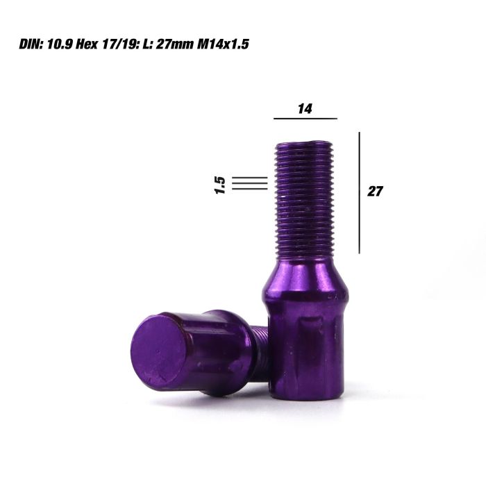 Omp OMPS09961411 Juego 20 Tornillos Rueda Acero Morado M14x1.5 Llave 17-19 Largo 27mm Din 10.9 6