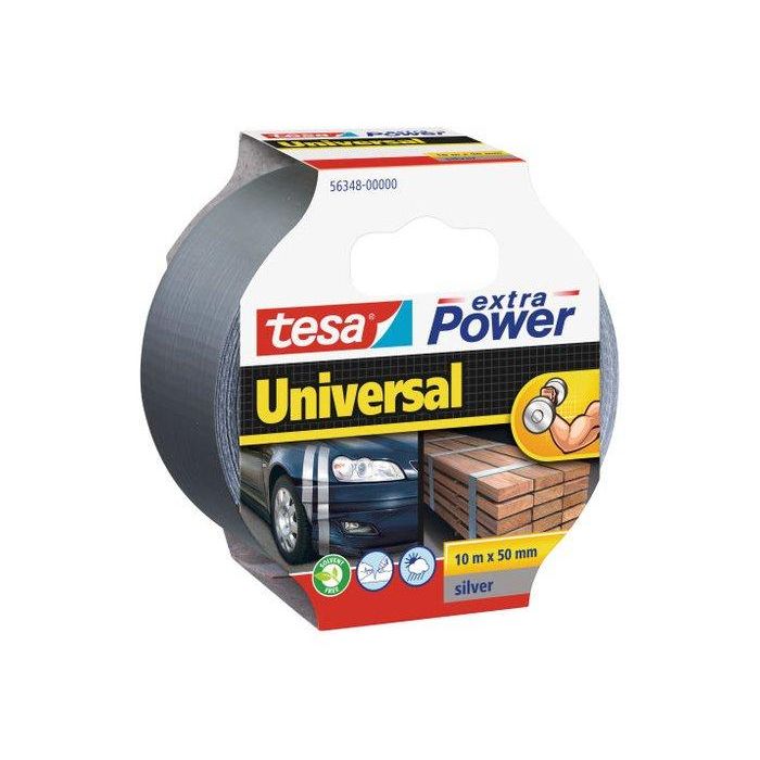 Tesa 56348-00000-06 Cinta Americana Extra Power Universal Plata 50 mm x 10 m para Uso Interior/Exterior Fuerte Pegado