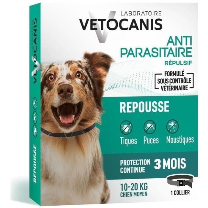 Vetocanis Collar Antiparasitario para Perro Mediano 10-20 kg - Repelente Pulgas, Garrapatas, Mosquitos con Margosa y Lavandín Natural