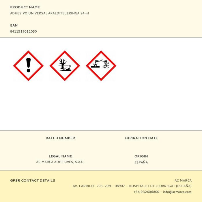 Adhesivo universal araldite jeringa 24 ml 1