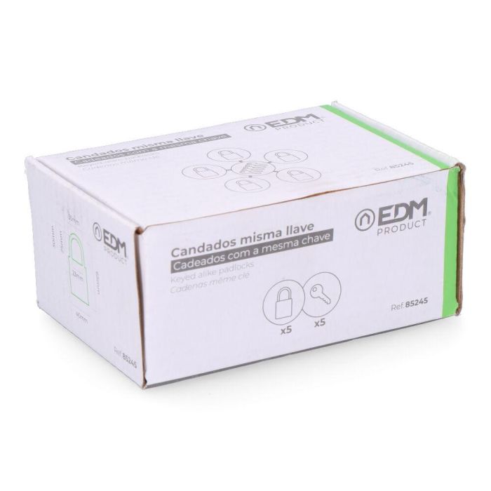 Candado de llave EDM 85245 Latón 40 x 23 mm (5 Unidades) 1 Candado de llave EDM 85245 Latón 40 x 23 mm (5 Unidades) 1