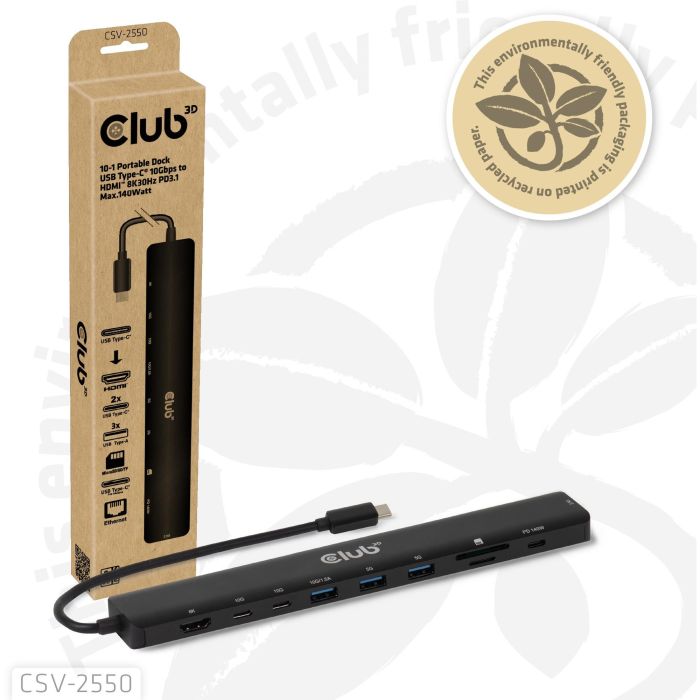 Club3D CSV-2550 Hub USB-C 10 en 1 con HDMI, 3xUSB-C, 3xUSB, LAN, 8K30Hz y Power Delivery 140W 3 Club3D CSV-2550 Hub USB-C 10 en 1 con HDMI, 3xUSB-C, 3xUSB, LAN, 8K30Hz y Power Delivery 140W 3