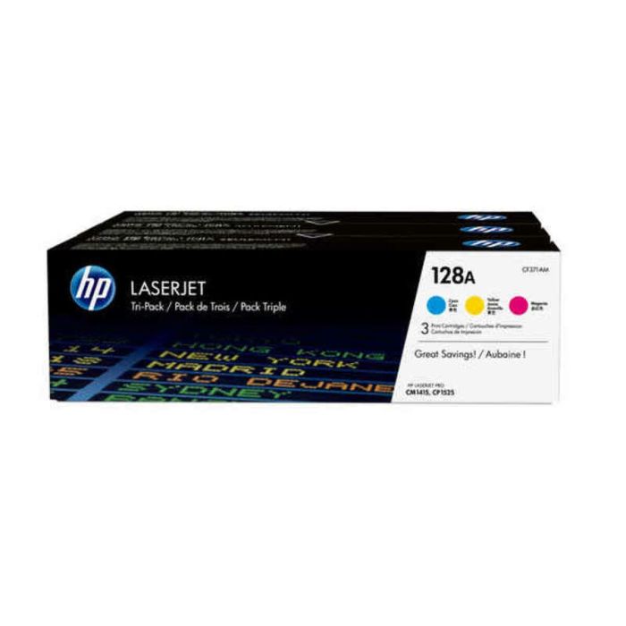 HP 128A CF371AM Cartuchos de Tóner Originales LaserJet Color 3-Pack Cian, Magenta, Amarillo - 1300 Páginas, Calidad Profesional