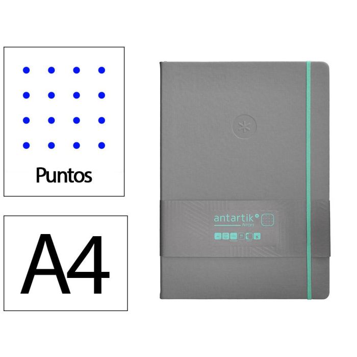 Cuaderno Con Gomilla Antartik Notes Tapa Dura A4 Hojas Puntos Gris Y Turquesa 100 Hojas 80 gr Fsc