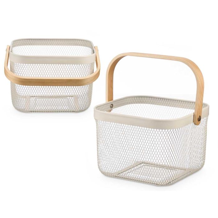 Kinvara Cesta Cuadrada con Asa, Color Crema, de Metal y Madera, 26.5 x 30.5 x 24 cm (12 Unidades) Kinvara Cesta Cuadrada con Asa, Color Crema, de Metal y Madera, 26.5 x 30.5 x 24 cm (12 Unidades)
