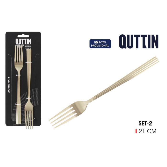 Inde Set de 2 Tenedores de Mesa Louvre, acabado champán mate, 21 cm (12 Cajas) 0 Inde Set de 2 Tenedores de Mesa Louvre, acabado champán mate, 21 cm (12 Cajas) 0