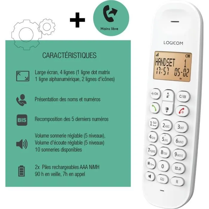 Logicom LOG3483071500094 Teléfono Fijo Inalámbrico DECT ILOA 150 SOLO Blanco Sin Contestador Automático 5 Logicom LOG3483071500094 Teléfono Fijo Inalámbrico DECT ILOA 150 SOLO Blanco Sin Contestador Automático 5