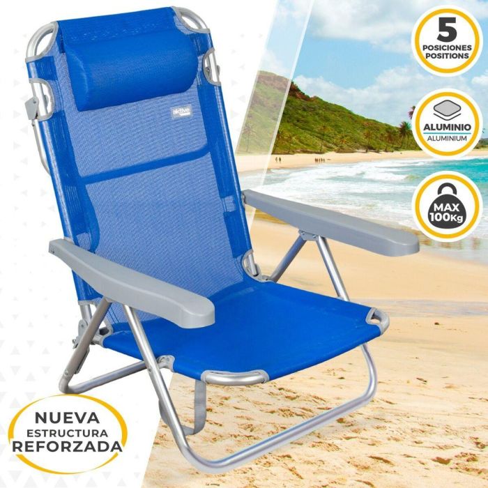 Silla Plegable con Reposacabezas Aktive Gomera Azul 48 x 84 x 46 cm (2 Unidades) 3 Silla Plegable con Reposacabezas Aktive Gomera Azul 48 x 84 x 46 cm (2 Unidades) 3