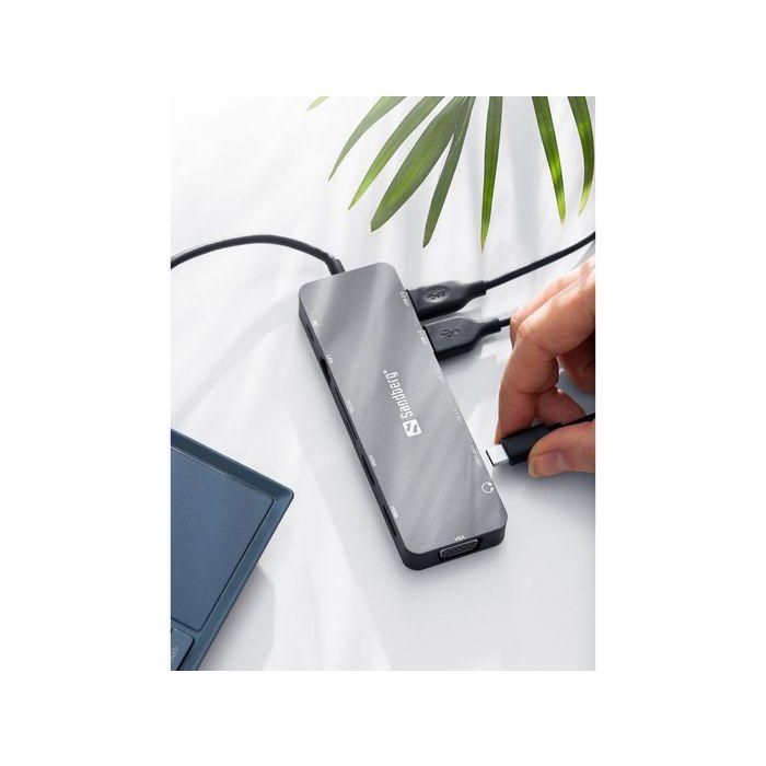Sandberg USB-C 13-in-1 Travel Dock Estación de Conexión Universal Multiport con 2 HDMI, VGA, Ethernet, Lector SD, 100W PD 2