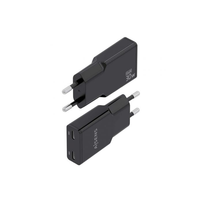 Cargador Gan de Pared Aisens ASCH-30W2P049-BK/ 2xUSB Tipo-C/ 30W 2