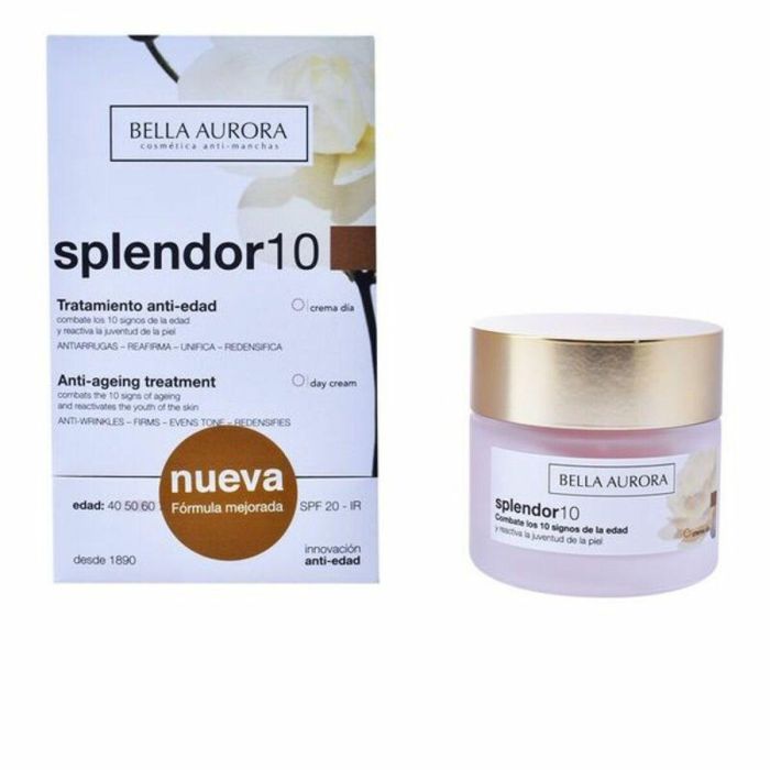 Bella Aurora SPLENDOR 10 Crema Facial Antiedad Día SPF20, Antiarrugas y Antimanchas para 10 Signos de Envejecimiento 50 ml