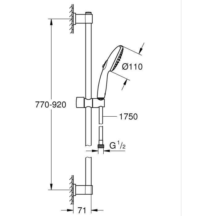 Set de ducha con rociador de 2 chorros, barra de 90 cm y flexo - GROHE Vitalio Start 110 269542431 - Ahorro de agua - Negro mate 2