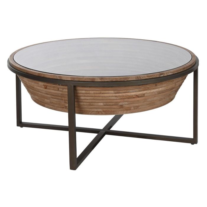 DKD Home Decor Mesa Centro Moderna de Abeto y Cristal Negro Marrón, 102x102x46 cm DKD Home Decor Mesa Centro Moderna de Abeto y Cristal Negro Marrón, 102x102x46 cm