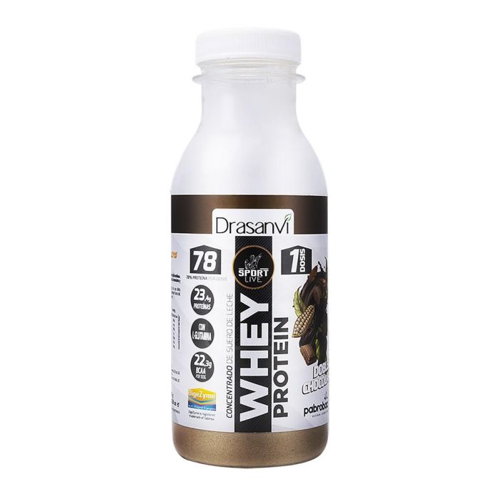 DRASANVI SPORT LIVE Whey Protein Doble Chocolate 30g - Suplemento Deportivo de Alta Pureza, Bajo en Grasas
