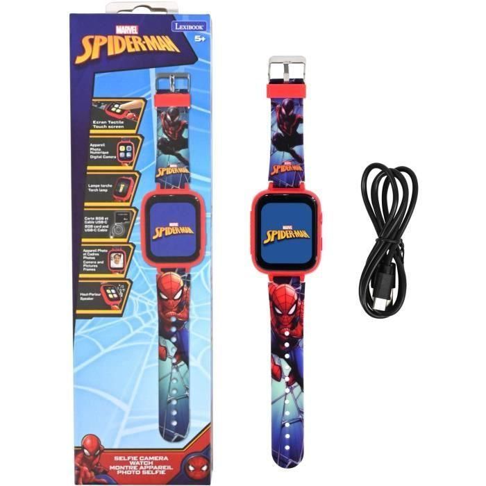 Lexibook Dmw070Sp Reloj Inteligente Spiderman con Cámara 720p para Niños, Pantalla Táctil, MP3, Podómetro, Edad +5 años