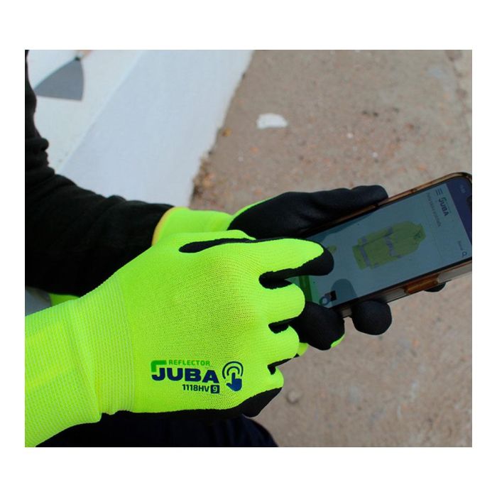 Juba Guante Eco-nit foam nylon con nitrilo foam, alta visibilidad, talla 9, para construcción y más 1 Juba Guante Eco-nit foam nylon con nitrilo foam, alta visibilidad, talla 9, para construcción y más 1