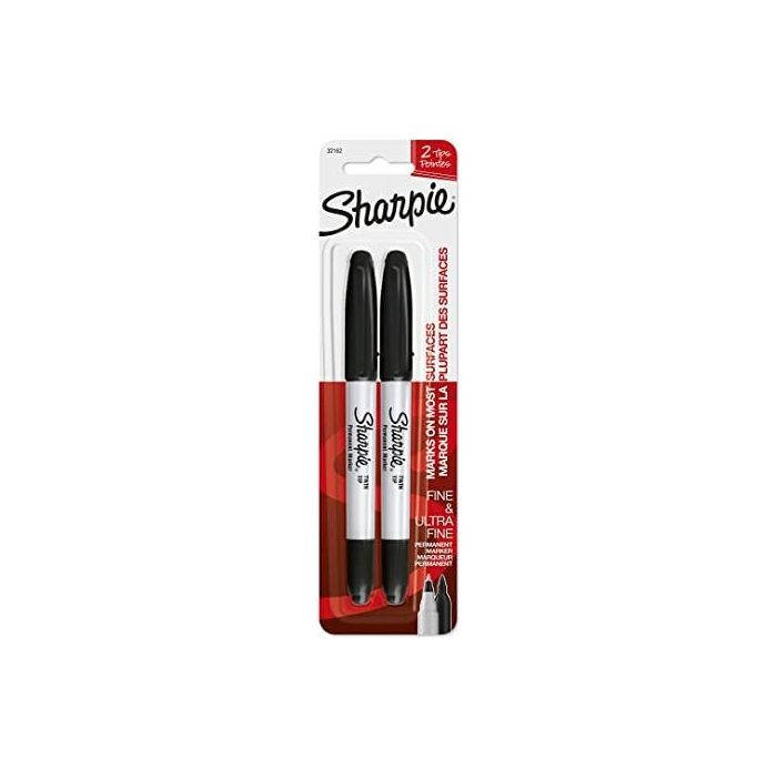 Sharpie 1985878 Marcador permanente ultra fino negro para tela, vidrio, papel, plástico, madera (Blíster de 2)