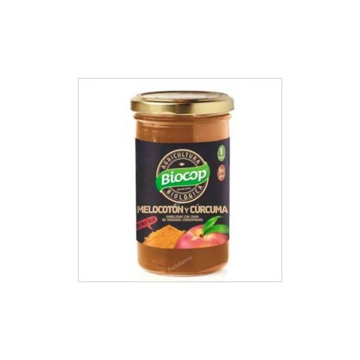 BIOCOP Compota de Melocotón y Cúrcuma BIO 265g - Endulzada con zumo de manzana concentrado, sin gluten