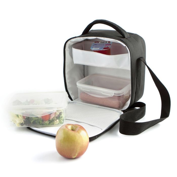 Quid Bolsa Isotérmica Go Lunch con 2 Recipientes Herméticos para Alimentos, Térmica Plegable Negra Textil 22x13x22 cm Quid Bolsa Isotérmica Go Lunch con 2 Recipientes Herméticos para Alimentos, Térmica Plegable Negra Textil 22x13x22 cm