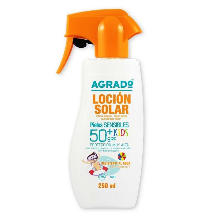 Agrado Protector Solar Niños Pieles Sensibles SPF 50+ Spray Pistola 250ml Resistente al Agua Hipoalergénico Rápida Absorción