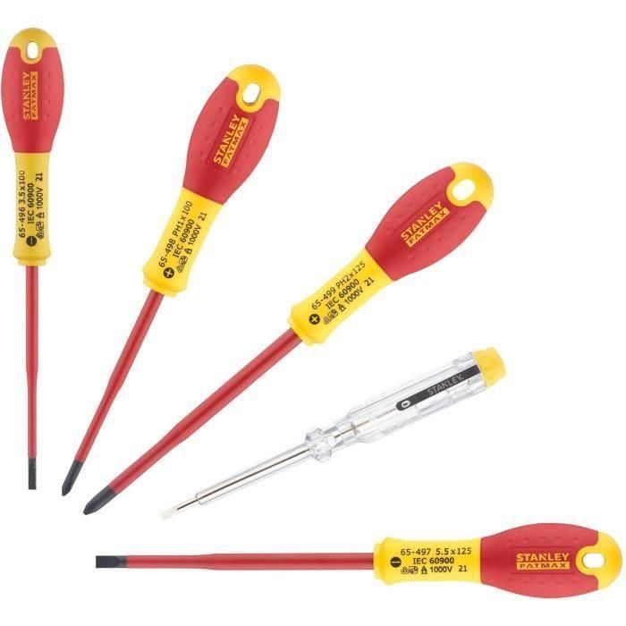 Juego de 5 Destornilladores - STANLEY FATMAX - XTHT0-62692 - Slim Insulated 1000V - Electricista + Phillips + Tester