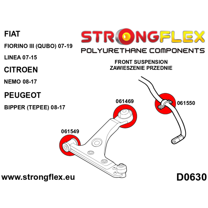 StrongFlex STF066077A Kit Silentblocks Suspensión Delantera Sport para Citroën Nemo, Fiat Fiorino/Qubo/Linea, Peugeot Bipper/Tepee