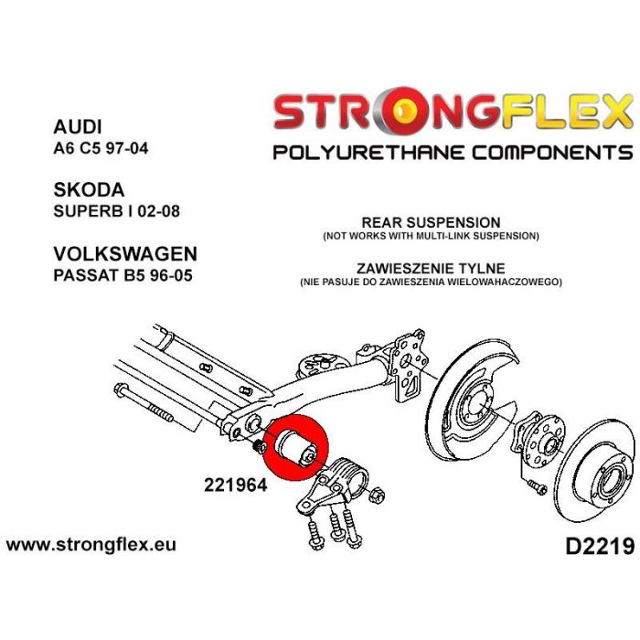 StrongFlex Silentblock De Eje Trasero Sport STF221964A Alta Flexibilidad Muy Buena Resistencia a la Carga Dinámica Alta Resistencia a la Abrasión Amplio Rango de Temperatura