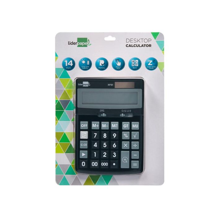 Calculadora Liderpapel Sobremesa Xf31 14 Digitos Solar Y Pilas Color Negro 170x122x35 mm 1