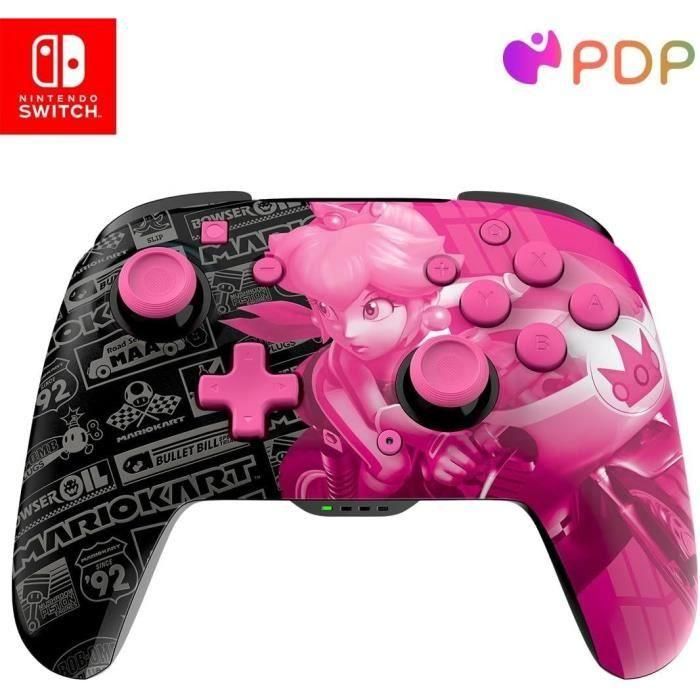PDP - Mando inalámbrico Glow para Nintendo Switch y Switch OLED - Grand Prix Peach - Negro y rosa PDP - Mando inalámbrico Glow para Nintendo Switch y Switch OLED - Grand Prix Peach - Negro y rosa