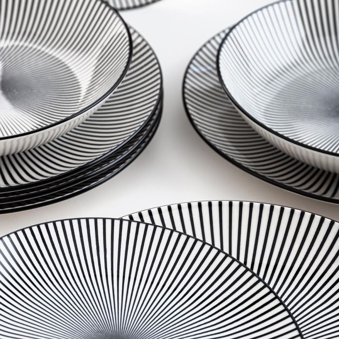 Quid Vajilla Porcelana Miami Decorada 18 Piezas para 6 Personas - Negro, Apto Lavavajillas y Microondas 2