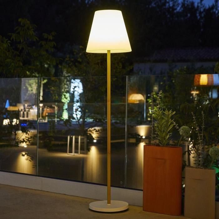 Lámpara de pie solar y recargable - LUMISKY - STANDY WOOD SOLAR - Al. 150 cm - LED blanco cálido regulable 5