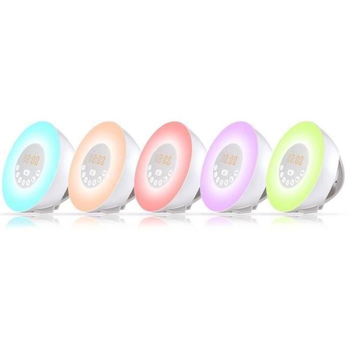 CGV Radio reloj CR ARUNA con simulador de amanecer y atardecer, 6 colores ambientales y puerto USB, Blanco 1