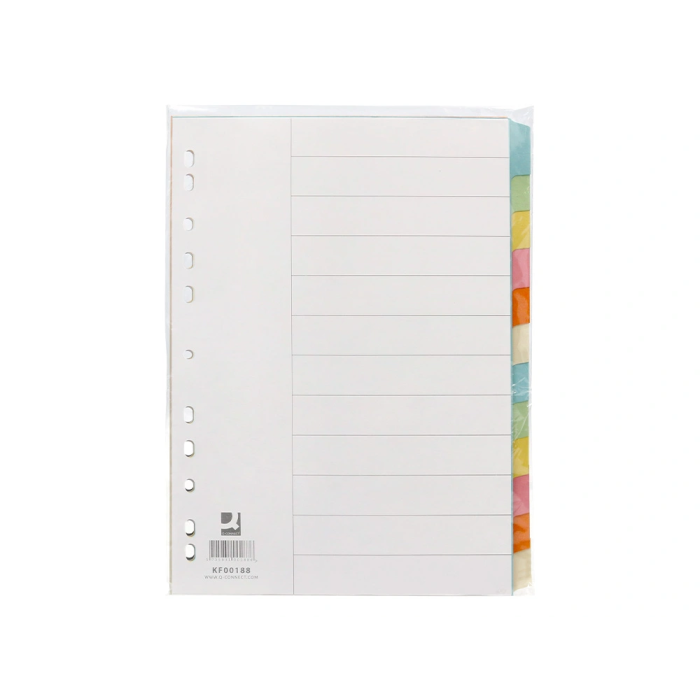 Q-connect Separadores DIN A4 Cartulina Multitaladro Juego 12 Unidades Colores Pastel Índice 2