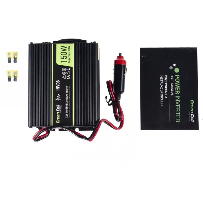 Green Cell INV06 Convertidor de Voltaje 12V a 230V para Coche, Inversor de Corriente DC-AC 150W/300W 3