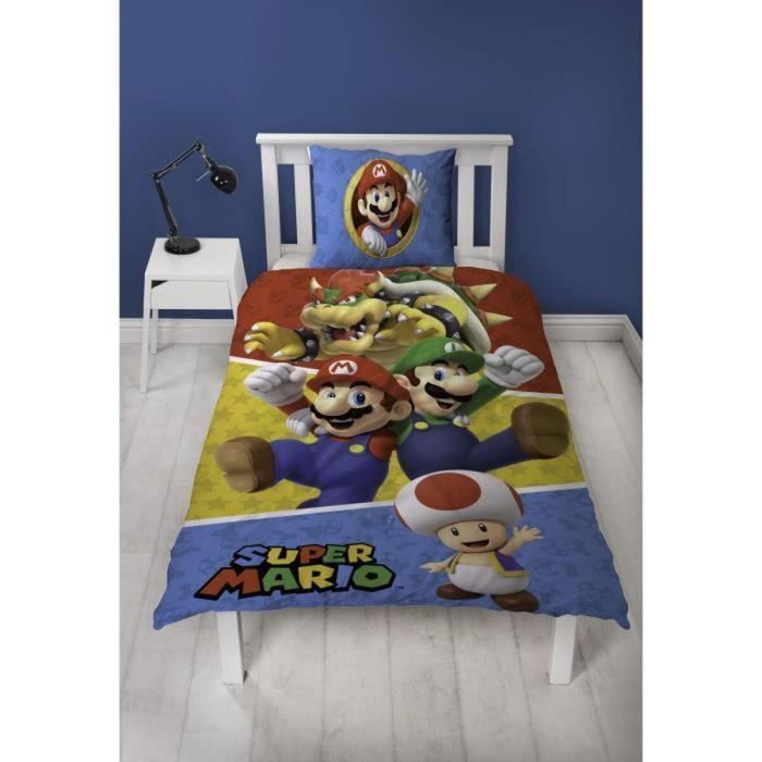 Mario Bros AAAUX56884 Juego de Cama Reversible Microfibra 140 x 200 cm + Funda Almohada 63 x 63 cm Mario Bros AAAUX56884 Juego de Cama Reversible Microfibra 140 x 200 cm + Funda Almohada 63 x 63 cm