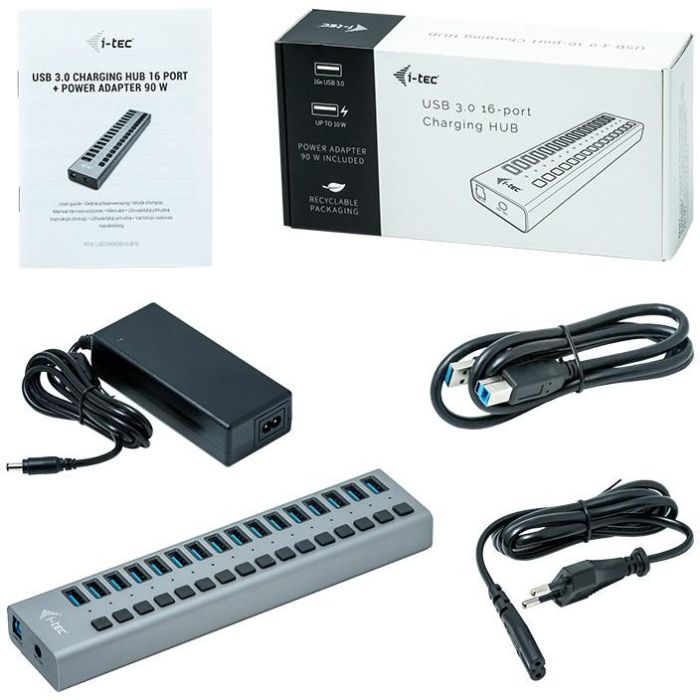 Hub USB i-Tec U3CHARGEHUB16 Gris 90 W 4 Hub USB i-Tec U3CHARGEHUB16 Gris 90 W 4